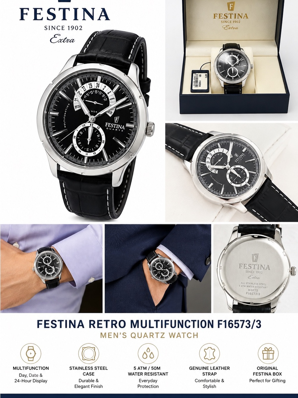 Retro Multifunction Men's Watch - Black